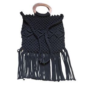 DANIELLE NICOLE Women's Hippie Bohemian Macrame Fringe Crossbody Bag Black